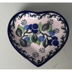 Bolesławiec Art Pottery Hand-Made Heart shape Trinket Dish Poland Polish Ceramic
